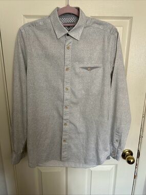 Ted Baker London Men's Gray Long Sleeve Button-Up Shirt Size 3 Button Down